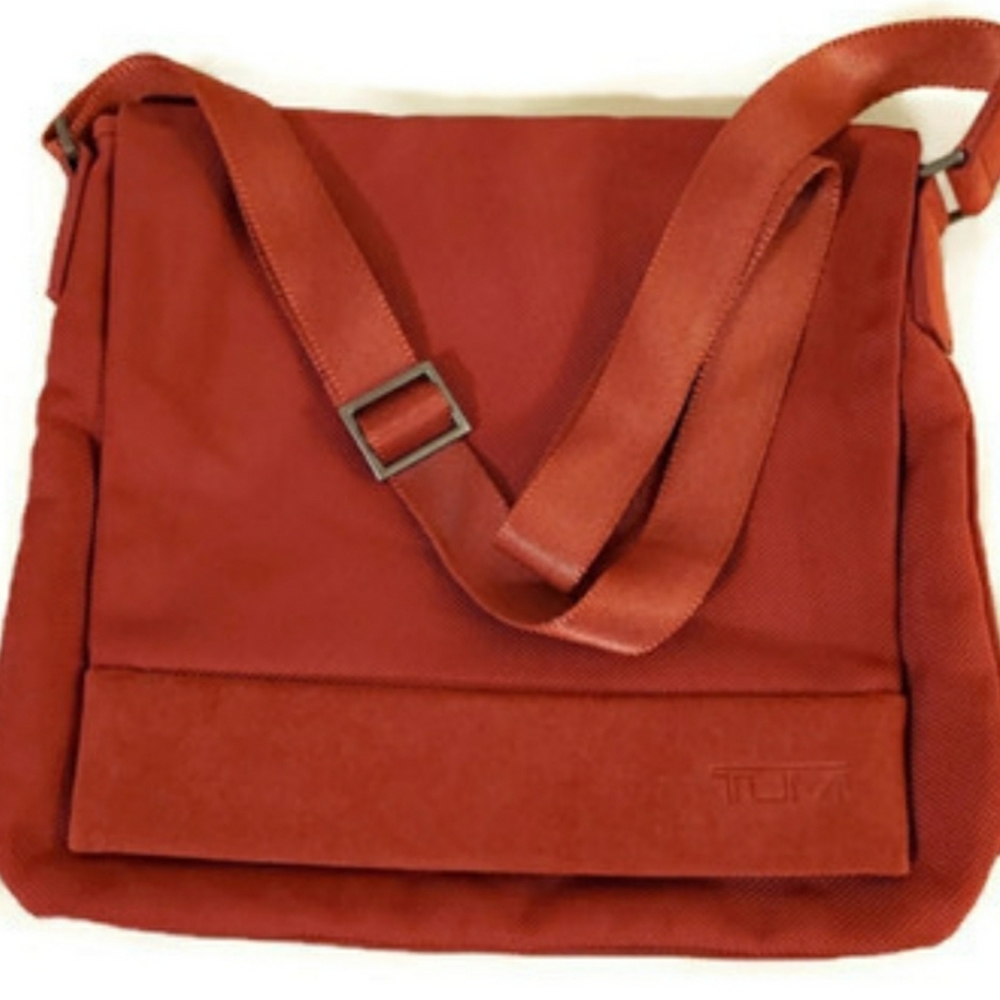 TUMI bag purse Messenger  Red woven  with suede unisex